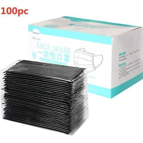 100pcs Black Mask Disposable Face Mask Nonwoven 3 Lay Individual Package Mask Face Headband Mask Set Good Quality Masques