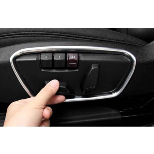 2Pcs Car Seat Side Adjust Button Switch Panel Frame Trim Styling Cover For BMW X1 2016 Matte Silver ABS