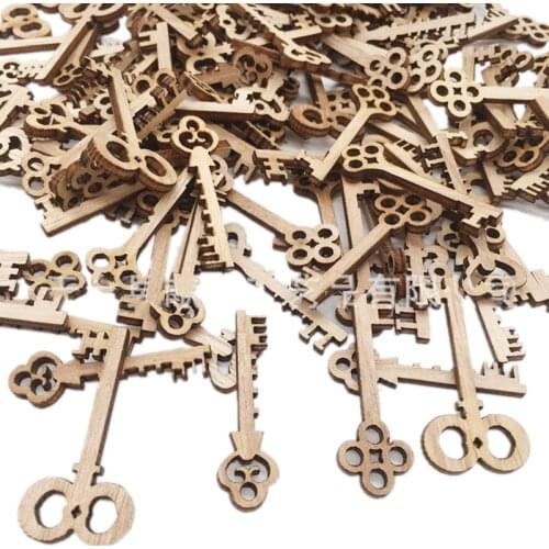 20PCS Wooden Key Shapes Natural Wood Mini DIY Art Craft Embellishment Keys Cards Bookmark Scrapbooks for Wedding Party Decor