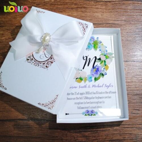 20pcs love romantic laser cut flower wedding invitations cards wedding favor invitations with bow