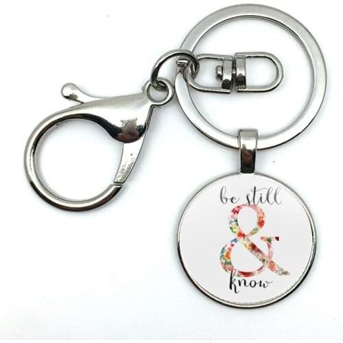 2018/Fashion Hot Style Christian Bible Poetry Art Still And Know Inspirational Psalms Round Glass Pendant Keychain
