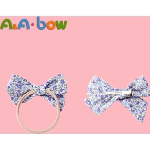 5pcs Floral Print Bow Hairpins or Headbands for Baby Girl Elastic Nylon Bow Head band,Fashion Hair Clips Hair Accessories Gift