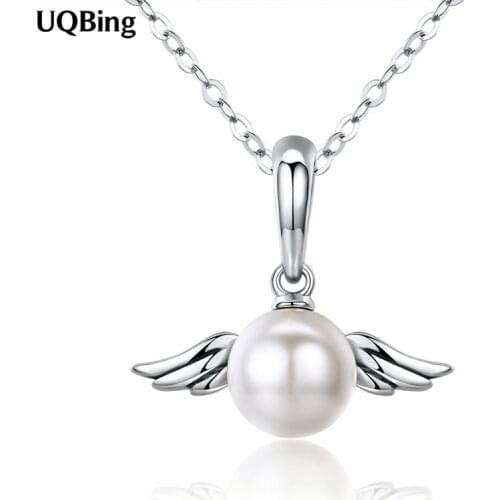 925 Sterling Silver Pearl Angel Wings Pendant Necklaces For Women Birthday Gifts