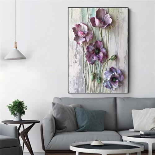 Abstract Retro purple flower Canvas Paintings Wall Art Prints Poster Living Room Decorative Paintings On The Wall Home Decor