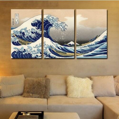 Free Shipping Japan painting 3 canvas canvas painting Kanagawa Katsushika Mural art painting