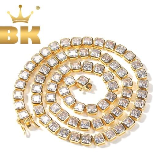 The Bling King 6.5mm Width Gold Tennis Chain Bracelet Square Stones Bone Shape 1 Row Link Necklace Hiphop Jewelry Choker Gift