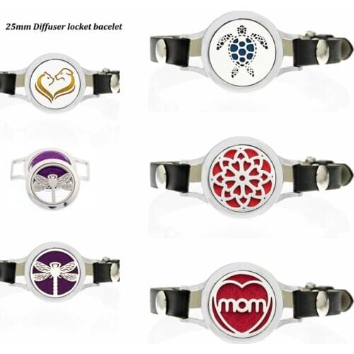 Tortoise mom dog pet Essential Oil Diffuser Locket Bracelets Pu Leather twist screw 25mm locket for Women Aromatherapy Bracelet