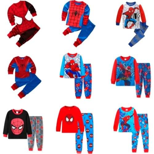 Childrens Pajamas Spider Man Childrens Cartoon Pajamas Boys' Printed Pajamas Top Pants Clothing Home Suit Childrens Pajamas