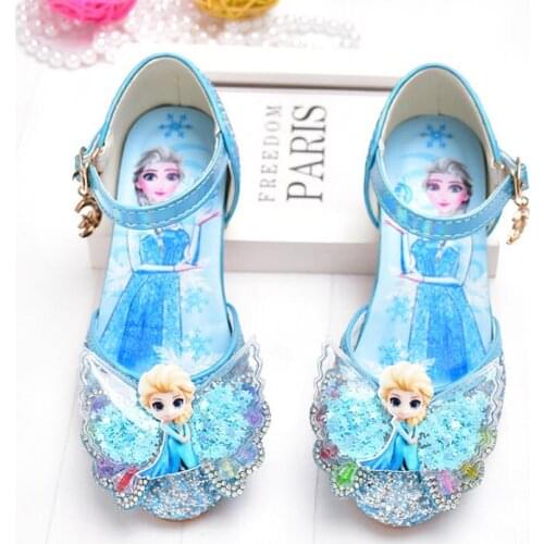 Disney Frozen Princess Kids Leather Sandals Girls Party Cute Shoes Glitter Children Girls Elsa Sandals Butterfly Knot