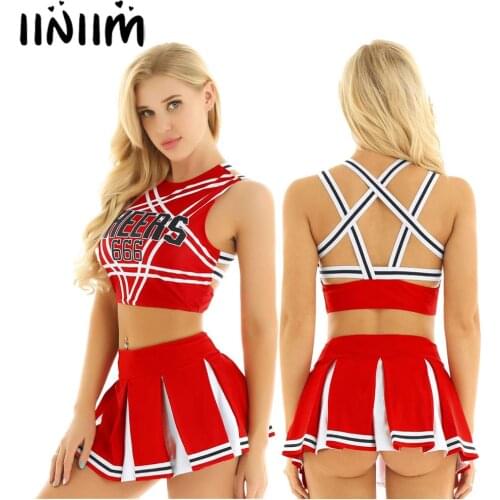 Women Femme Sexy Japanese Schoolgirl Cosplay Uniform Club Girl Sexy Lingerie Gleeing Cheerleader Set Halloween Exotic Costumes