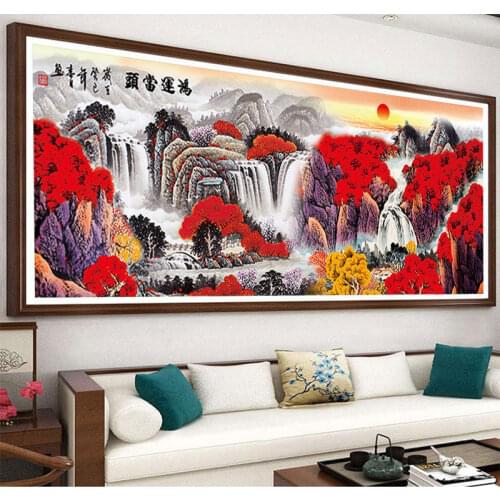 Dmc,Cross-stitch,Red tree Scenery,landscape painting landscape,Diy,Needlework,kits,cotton thread,Sets For full embroidery