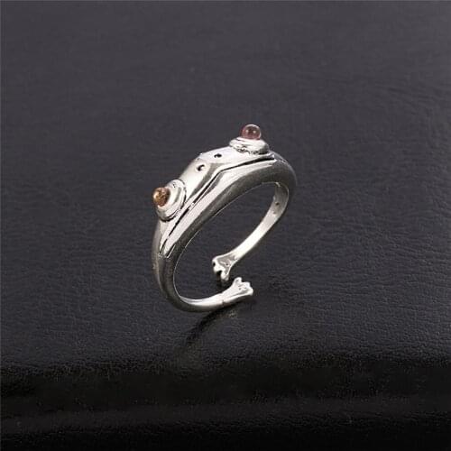 Funny Cute Frog Ring Cartoons Open Ring Men Women Animal Figure Ring Party Jewelry Hip Hop Resizable Rings Silver Color Gift