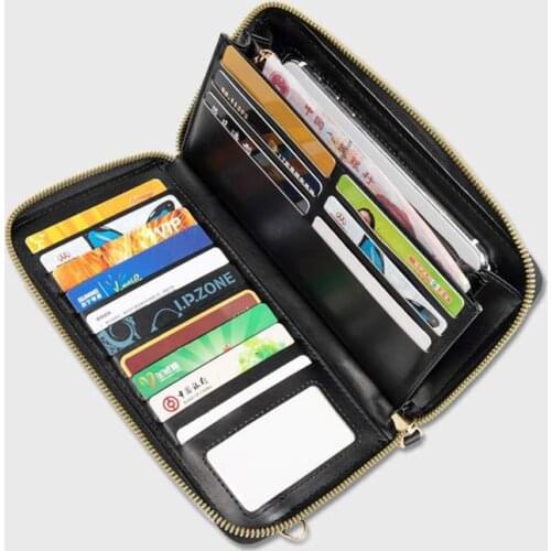 Multi-Compartment Cellphone Purse With Clear Window Wallets RFID Blocking Slim Wallet Leather Money Clip Credit Card ID Holder