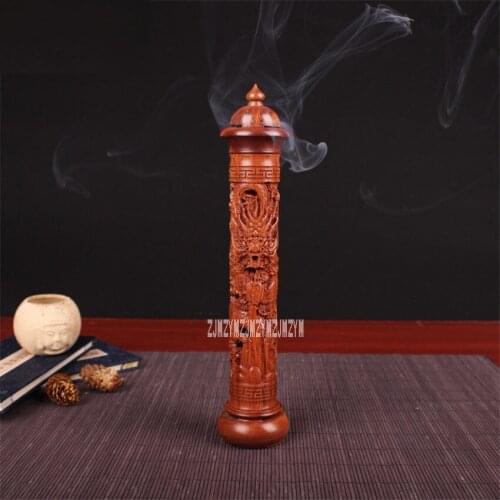 New Arrival Ebony Sour Twig Wood Carved Dragon Vertical Incense Burner Handmade Censer Aromatherapy Furnace Round Incense Burne