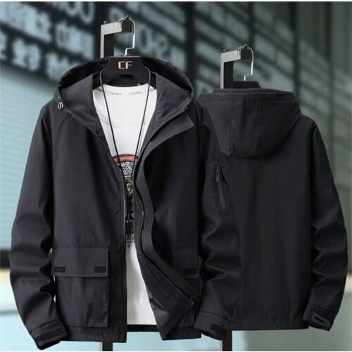 Jacket Men Spring and Autumn New Coat Youth Korean Casual Workwear Wild Loose Hooded Large Size hip-hop Slim Fit Solid coat
