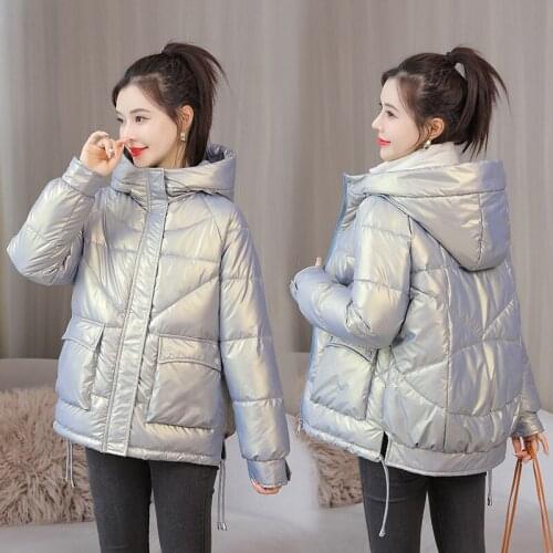 Winter women coat womens Korean loose bread clothes bright face leisure hooded cotton padded jacket thickened jacket