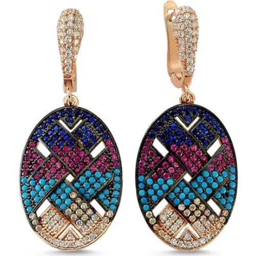 KUTAYDAN Mixed Color Zircon Earrings 925 Sterling Silver