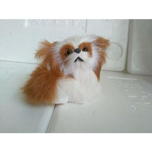 Mini white dog model toy,about 8x6x7cm yellow ears dog,polyethylene&furs handicraft Miniatures decoration gift a2260