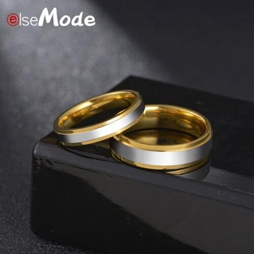 ELSEMODE Fashion Stainless Steel Couple Rings For Women Men Lovers Silver Gold Colors High Quality Simple Wedding Ring Jewelry