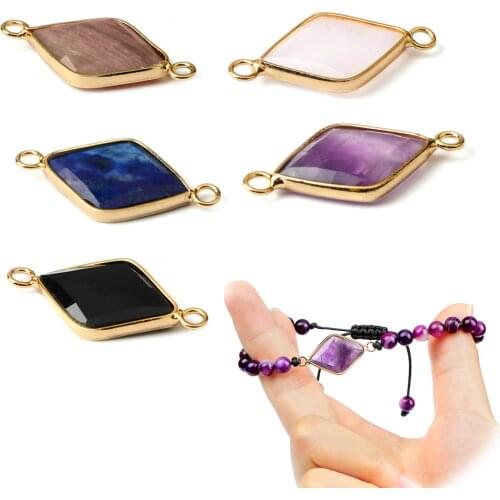 Fashion Diamond Natural Stone Pendant Charm Earring With Holes for DIY Bracelet Necklace Jewelry Making Women Handmade Accessori