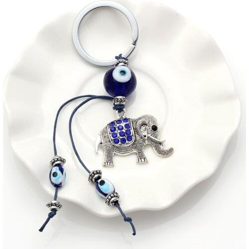 Fashion Elephant Evil Eye Car Keychain Charms Eye Beads Amulet Car Ornaments Decoration Jewelry Lucky Protection Accessories