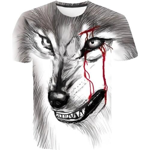 3D Printing Ferocious Wolf Boy Clothes 2021 Summer Hot Sale Scary Animal Mens TShirt Short Sleeve Hip Hop Loose Round Neck Tops