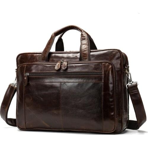 Mens 15.6 Inch Laptop Briefcase Genuine Leather Men Bag Big Travel Business Computer Bags For Macbook Pro Lenovo Dell Matebook