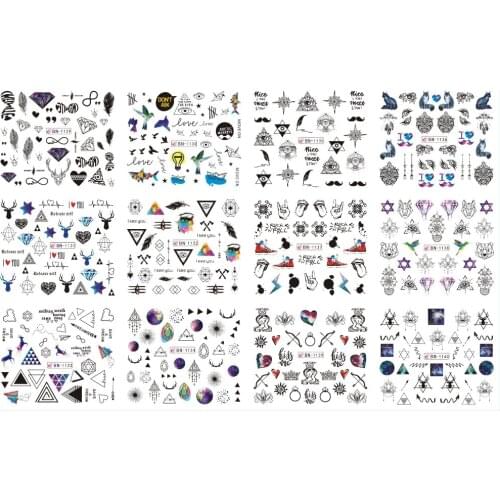 UPRETTEGO 12 PACK/ LOT WATER DECAL NAIL ART NAIL STICKER FULL COVER GEOMETRY TRIANGLE EYE DEER TRIBAL SIGN BOW ARROW BN1129-1140