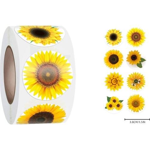 Novel Sunflower Flowers Thank You Stickers 1'' 500pcs Per Roll Sealing Labels for Order Business Handmade Baking Party Supplies