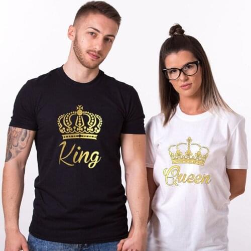 Couple Matching Tee King and Queen Gold Crowns Printing T-shirts Soft Top Tee Unisex Casual Summer