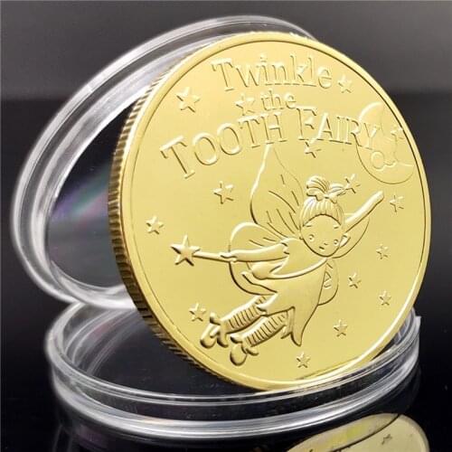 Tooth Fairy Gold Plated Commemorative Coin Creative Kids Tooth Change Gifts Physical Metal Coin Crypto Collection Replica Coin