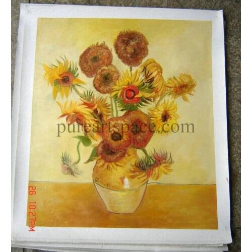 Hand Painted Vase with Fifteen Sunflowers Oil Painting Reproduction Vincent Van Gogh Canvas Wall Art for Home Decor Drop ship