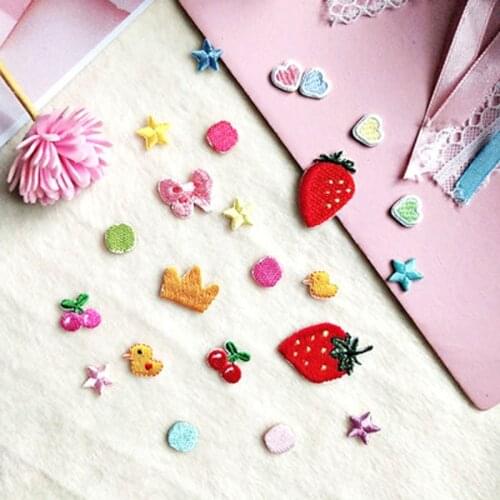 Self-adhesive Mini Cute Star Heart Round Cherry Embroidery Patches for Clothing Iron-on Chothes Shoe Cartoon Applique Stripe Diy