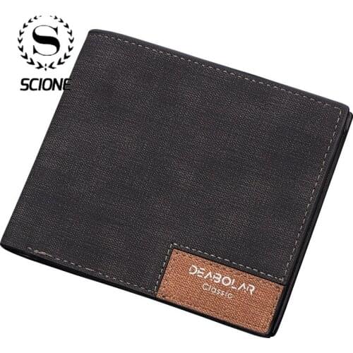 Scione Fashion Men Wallets Vintage Solid Color Small Wallet Coin Pocket Billetera Hombre Wallet Leather With Coin Pocket