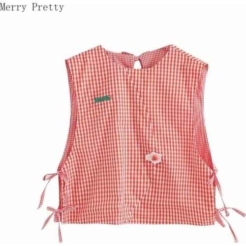 Women Summer Tank Top Letter Embroidery Plaid Backless Sexy Tank Sweet O Neck Korea Style Ladies Loose Beach Tops Sleeveless Top