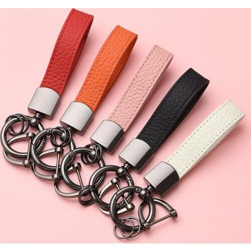 Trend Metal Round Buckle Genuine Leather Keychain Wallet DIY Car Keyring Pocket Keyfob Auto Keys Organizer Charm Unisex Keychain