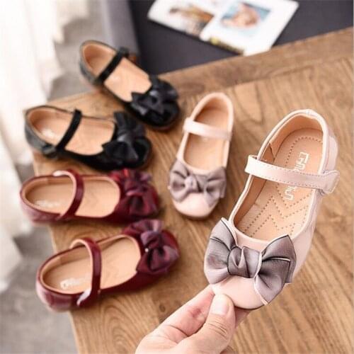 Autumn Spring Big Girl PU Childrens Princess Flat Lace Bowknot Casual Shoes 21-25 27-36 3Colors 8011 TX07