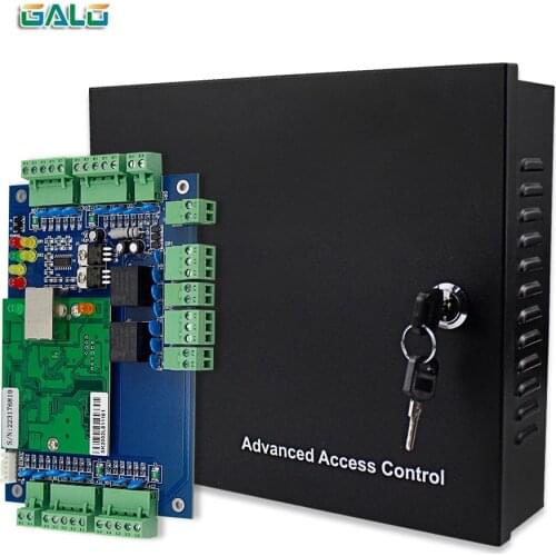 Universal TCP/IP Access Control Panel Board with DC12V 5A Metal Power Supply Converter Box for 1/2/4 Door Office Entry System