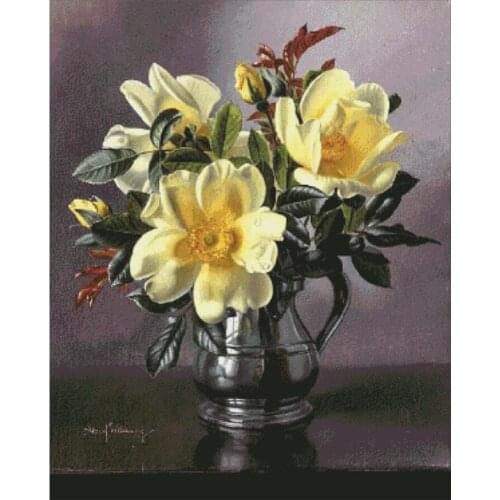 Yellow flowers cross stitch package big bloom 18ct 14ct 11ct cloth cotton thread embroidery DIY handmade needlework