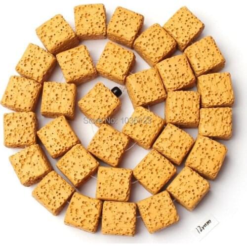 High Quality 10mm Yellow Color Natural Lava Rock Stone Square Shape Necklace Bracelet Jewelry DIY Gems Loose Beads 36Pcs w2357