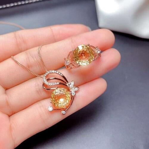 High-quality Citrine Pendant Necklace Ring Set S925 Small Fresh Fine Fashion Wedding Jewelry for Women Free Shipping