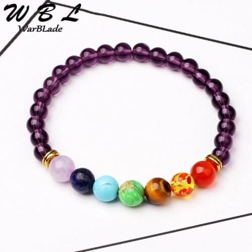 WBL New Bracelet Natural Stone 7 Reiki Chakra 6mm Purple Crystal Beads Bracelets Energy Beads Yoga Wristband For Men Women