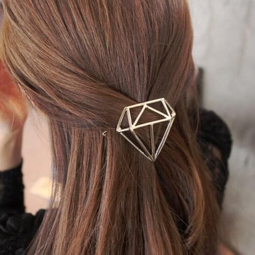 Great Hollow Diamand Shape Metallic Golden Silver Plated Hair Clips and Pins Barrettes Women Hair Jewelry