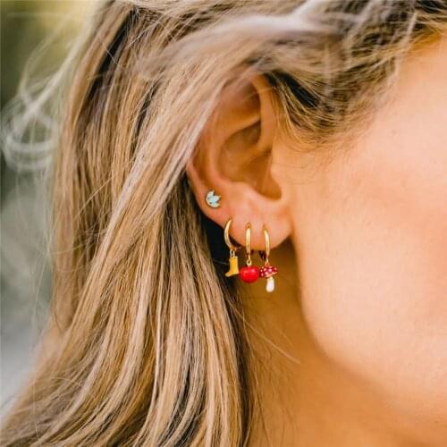 Aide Strawberry Watermelon Retro Aretes 925 Silver Small Earrings For Women 2021 Trend Dripping Oil Huggie pendientes mujer 2PCS