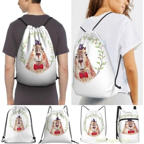 Sir Capybara Women Purpose Drawstring Backpack Bags Men Outdoor Travel Backpacks For Gym Training Swimming Fitness Bag