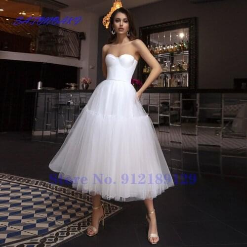 Vestidos De Novia Short Wedding Dress A Line Sweetheart Neck Beach Bridal Gown 2021 Tea Length Custom Made Robe De Mariée France