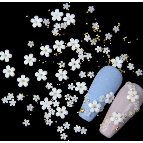 2g White Acrylic Flower Nail Art Decoration Mixed Size Rhinestones Gold Silver Gem Manicure Tool Accessories DIY Nails Design