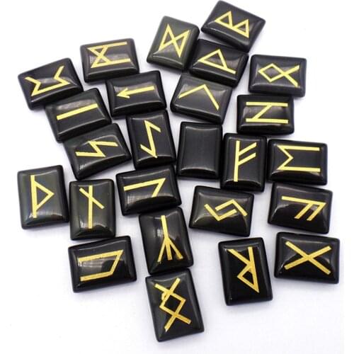 25Pcs/set 20x15x6mm Wholesale Natural Black Stone Runes Stones Set Reiki Healing CAB DIY Jewelry Accessories S221