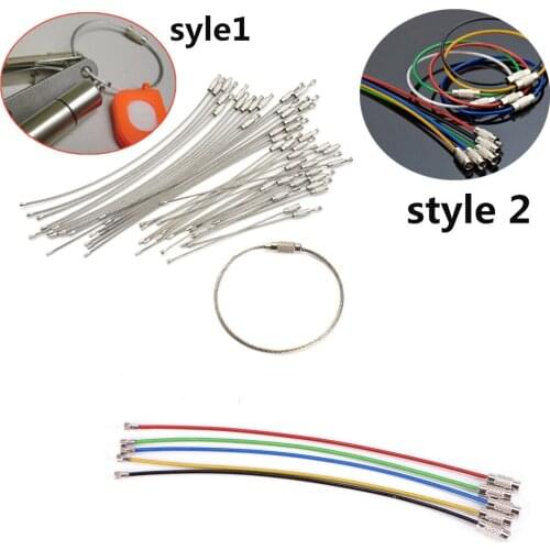 5pcs Or 10pcs Keychain Tag Rope Stainless Steel Wire Cable Loop Screw Lock Gadget Ring Key Keyring Circle Camp Hanging Tool