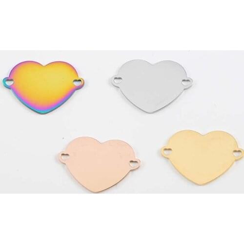 5pcs/Lot Real Stainless Steel Mirror Polish Heart Charms Connectors For Making Necklace Bracelet DIY Accessories